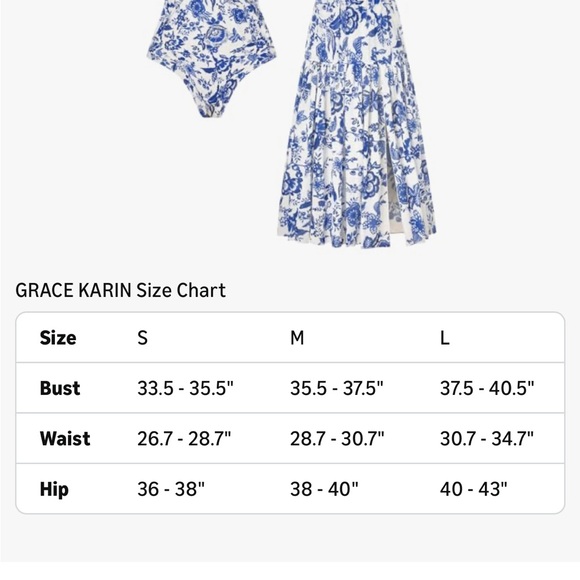 Grace Karin Blue & White Floral One-Piece Swimsuit with Matching Skirt - Picture 2 of 10